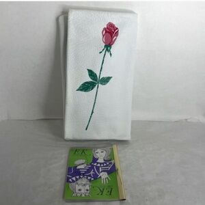1960s Vintage EK Grab Large Leather Envelope Clutch Handpainted Rose
